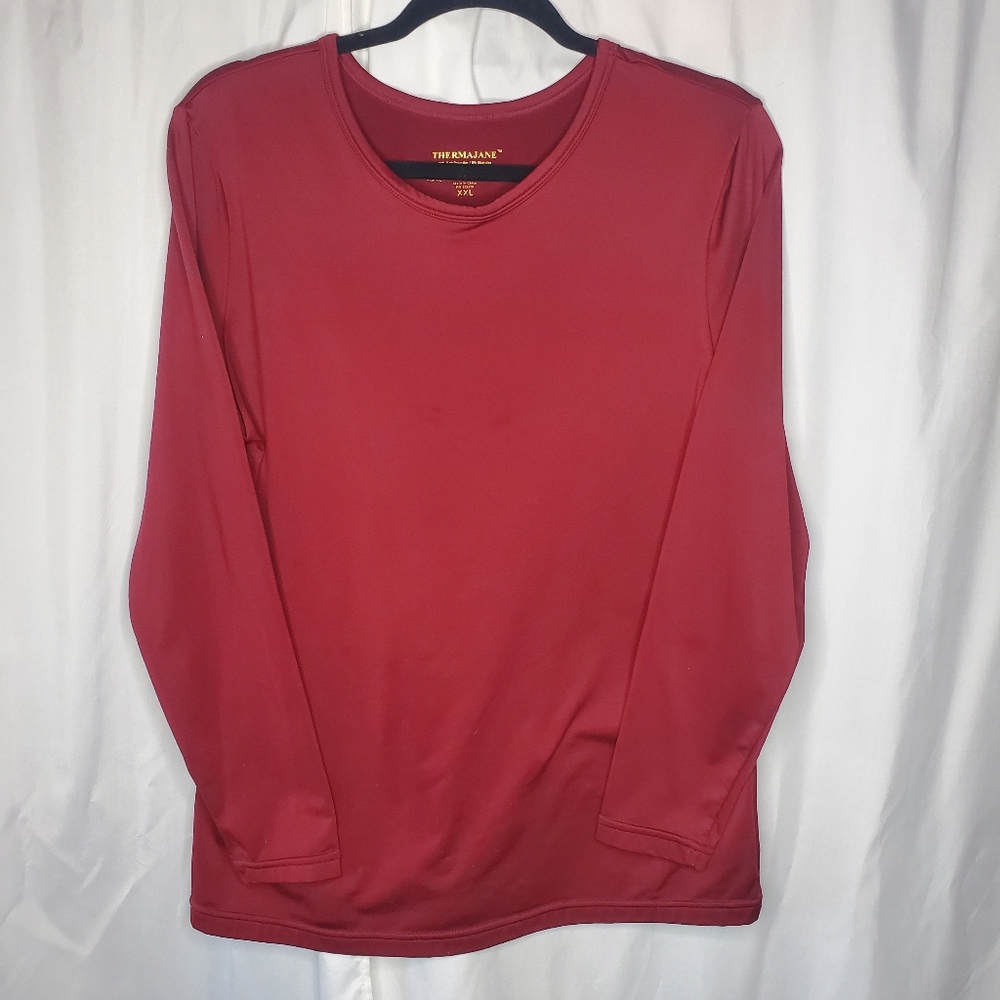 ♤ Thermajane Fleece Crew Neck Red Thermal Top Size XXL